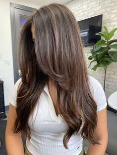 Rambut Brunette, Brunette Ombre, Brown Hair Looks, Brown Hair Inspo, Brunette Balayage, Brunette Hair With Highlights, Hairstyles For Layered Hair, Long Hair Color, Brown Hair Balayage