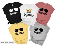 "Princess Security Shirt, Princess Protection Shirt, Princess Birthday Shirt, Princess Protection Agency tee, Boyfriend Shirt, Princess crown HOW TO ORDER: 1) Please, check and review all images in publication 2) Choose your t-shirt size and color 3) Enter personalization (if available) , following instruction 4) Click add to cart. You can go back to add more product 5) Click \"Proceed to check out\" 6) When you check out, you can add a note to seller for any request PRODUCT: These shirts are un Security Shirts Ideas, Princess Protection Shirt, Princess Security Shirt Disney, Princess Security Shirt, Princess Birthday Shirt, Disney Cricut, Security Shirt, Princess Shirt, Disneyland Trip