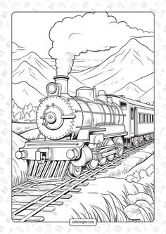 the train is going down the tracks coloring page