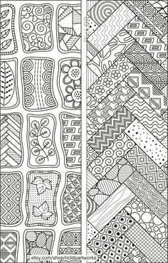 an abstract coloring book page with different patterns and shapes in black and white on the cover