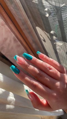 Tiffany Blue Nails, Turquoise Nails, Simple Gel Nails, Basic Nails, Casual Nails, Soft Nails, Pink Acrylic Nails