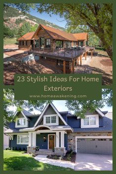 the front and side of a house with text overlay that reads 25 stylish ideas for home exteriors