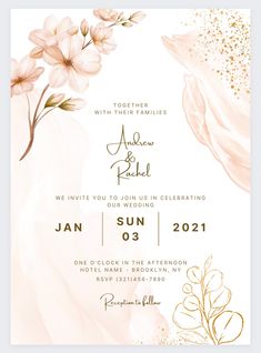 an elegant wedding card with flowers on it