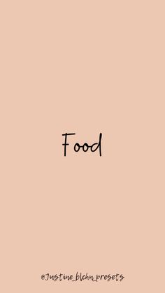 the word food written in black ink on a pink background with an orange and white border