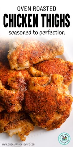 chicken thighs on a plate with text overlay that reads sheet pan chicken thighs oven roasted to perfection