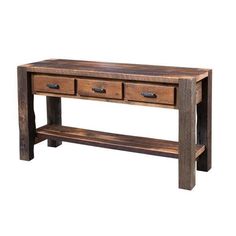 a wooden bench with two drawers on it's sides and one drawer at the bottom