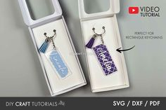 two keychains in a box with the words diy craft tutors on them