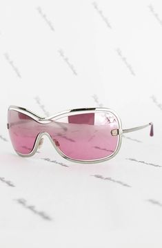 Cheap Pink Glasses Chains As Gift, Luxury Pink Shield Sunglasses With Uva Protection, Classic Silver Shield Sunglasses With Uva Protection, Y2k Chanel, Shield Glasses, Y2k Glasses, Lil Black Dress, Chanel Pink, Roses Vintage