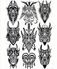 an old school tattoo design with many different designs on the front and back of it