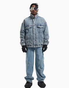 Distressed Oversized Jean Denim Jacket - Starphase Kanye West Style, Detroit Jacket, Coat Street Style, Aesthetic Streetwear, Unisex Clothes, Oversized Outfit, Blue Denim Jacket, Urban Outfits, Y2k Streetwear