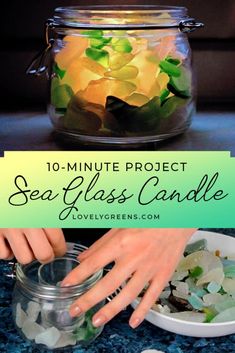 How to Make a Sea Glass Candle Sea Glass Candles, Candle Tutorial, Sea Glass Crafts, Beach Crafts, Sea Glass Art, Easy Craft, Jar Crafts, A Sea