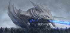 a large dragon with blue lights on it's wings