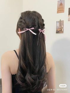 Summer Korean Hairstyle, Korean Open Hair Hairstyles, Korean Hairstyle With Bow, Aesthetic Open Hairstyles, Open Long Hair Hairstyles, Κούρεμα Bob, Hairstyle Tutorials