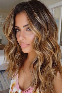 Caramel Blonde And Brown Hair, Brown And Gold Balayage, Medium Brown To Light Brown Balayage, Caramel With Highlights Hair, Chocolate Brown With Blonde Balayage, Cool Toned Blonde Hair For Fall, Low Maintenance Caramel Balayage, Long Hair Caramel Balayage, Jlo Caramel Hair