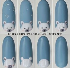 Reighndeer Nails, Christmas Nails Animals, Winter Animal Nail Art, Winter Nails Polar Bear, Easy Diy Nail Art For Beginners Christmas, Winter Bear Nails, Christmas Nails Polar Bear, Sweater Nail Tutorial, Polar Bear Nails Christmas