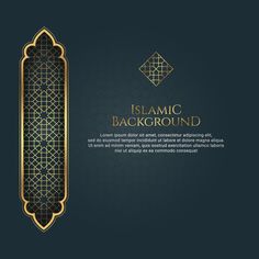 an elegant background with arabic ornames in gold and black colors on a dark blue background