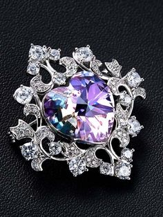 #giftsforwomen #giftsformom #luxury #AnniversaryGifts #ChristmasGifts #ThanksgivingGifts #GraduationGifts #Mother'sDayGifts #Valentine'sDayGifts #SterlingSilver #Swarovski #fashionjewelry #finejewelry #blingjewelry #davenajewelry #davena #brooches Swarovski Brooch, Rhinestone Fashion, Purple Heart, Bling Jewelry, Shape Patterns, Blue Purple, Types Of Metal, Brooches, Heart Ring