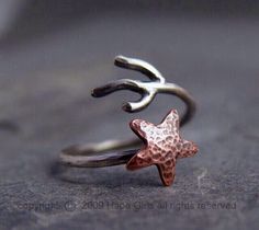 Starfish Ring, Ocean Jewelry, Nautical Jewelry, Coral Ring, Beach Jewelry, Pretty Jewellery, Copper Jewelry, Adjustable Ring, Stackable Rings