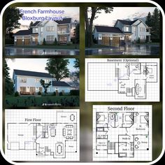 four different views of a house with floor plans