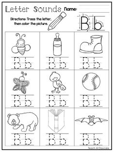 letter sounds worksheet for kids to practice their handwriting and writing letters with pictures