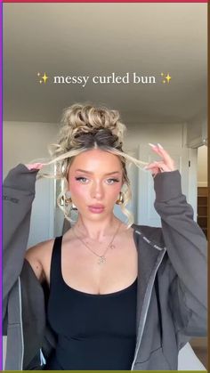 I've been styling lots of messy top buns lately and so I wanted to make a curly messy bun tutorial for you guys! If you need prom hairstyles, formal hairstyles, or boho wedding hair ideas, I submit this for your consideration 💁🏼‍♀️ tap to follow for more inspiration!! Lots Of Volume Hair Hairstyles, Volume Bun Messy, Curled Messy Bun, Bun Sleek Hairstyles, Pretty Messy Bun, Sleek Bun Outfit, Curly Hairstyles For Party, Bun With Volume, Sleek Messy Bun