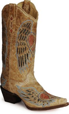 Freaking love these boots!    A1976 NEW! Antique Saddle-Blue Jean Wing And Heart Corral Womens Western Cowboy Boots Corral Boots Womens, Peace Heart, Botas Western, Wing Boots, Womens Cowgirl Boots, Bota Country, Angel Wings Heart, Corral Boots, Boots Are Made For Walking