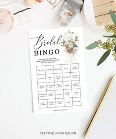 the bridal bingo game is sitting on top of a table