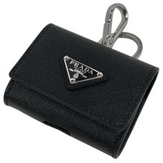 Prada Logo Plate Saffiano Leather Earphone Case Keychain Black Width Approximately 7cm Height Approx. 6cm Depth Approx. 2cm Keychain Black, Bags Prada, Prada Logo, Prada Bags, Earphone Case, Prada Bag, Black Color, Prada, Bag Lady