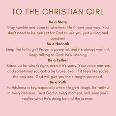 a pink background with the words to the christian girl