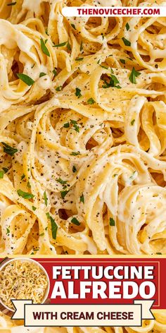 a plate of fettuccine alfredo with cream cheese