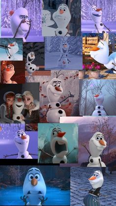 many different pictures of the characters from disney's animated movie frozen in wintertime