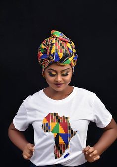 "African T shirt Unisex, Sizes Small to 4X, Ankara Clothing For Women and Men, African Gift For Her, Black Girl Magic, Kente Top, Nubian, Tshirt women, Melanin Tshirts, Black History Month, Step out in confidence with this uniquely designed African Tshirt With Matching African Print Head Wrap For Women. African Map is cut out of authentic African Kente Print fabric and sewn onto Tshirt giving it a beautiful and professional handmade feel. This listing is for Unisex African Map Tshirt and Matchin Panther Shirt, Black Panther Shirt, Kente Print, Tee Shirts For Women, African Gifts, Ankara Clothing, African Map, Head Wraps For Women, African Wedding Dress