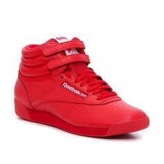 Reebok-Freestyle Hi High-Top Sneaker - Women's You can't go wrong with the retro-inspired Freestyle Hi high-top sneaker from Reebok. Created specifically for women and quickly became a fitness and fashion icon, this pair features a smooth leather upper and a sporty padded collar with hook and loop straps for a secure fit. High Tops For Women, Reebok Freestyle Hi, Reebok Retro, Reebok Freestyle, High Tops Women, 90s Party, Rachel Weisz, Sport Shoes Women, Reebok Shoes