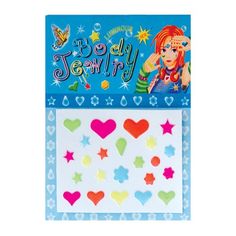 the body jewelry stickers are multicolored and have hearts, stars, and shapes