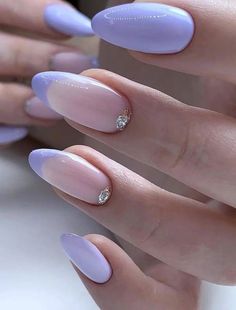 Makeup Nails Designs, Purple Acrylic Nails, Lavender Nails, Fancy Nails Designs, Oval Nails, Xmas Nails