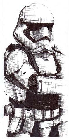 a black and white drawing of a star wars helmet on top of a pile of books