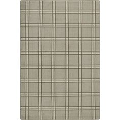 a rug that is made out of grey and white plaid fabric, with a light brown border