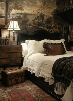 Dark Vintage Bedroom, Mens Bedroom Ideas, Bedroom Ideas Vintage, Academia Bedroom, Men's Bedroom, Vintage Bedroom Ideas, Bedroom Ideas Inspiration