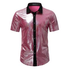 PRICES MAY VARY. Men Club Shinny Disco Shirts 1970s Party Costume 100%Polyster,lightweight,soft and breathable,shiny material. Button closure;short sleeves;Stitching process;buttoned cuff, Best NightClub Party Shirts,Perfect for Stage Performance/Party/Disco Prom/Christmas/Halloween party/Casual wear /Costume Size Tips: Please choose your size according to our size chart images (Not the Amazon Size Chart) Disco Prom, Disco Shirts, 1970s Party, Sequin Costume, Sequin Suit, Silver Pants, 70s Party, Wedding Party Shirts, 70s Shirts