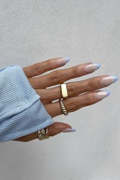 Glazed French Tips Baby Blue Nails, Tin Man, Summer Acrylic Nails, Neutral Nails, Clean Nails, Classy Nails, Funky Nails, French Tip Nails