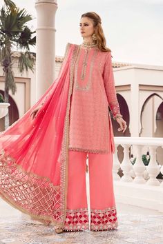 100% Original Guaranteed Unstitched Dress Material  Embroidered Cotton Satin Front Center Panel Embroidered Cotton Satin Side Panels Embroidered Cotton Satin Sleeves Embroidered Cotton Satin Sleeves Patti Plain Cotton Satin Back Embroidered Printed Chiffon Dupatta Embroidered Cotton Satin Dupatta Patti Embroidered Cotton Satin Trouser ... Satin Sleeves, Pakistani Winter Dresses, Celana Fashion, Pakistani Designer Clothes, Asim Jofa, Maria B, Ghagra Choli, Party Kleidung, Bridal Lehenga Choli