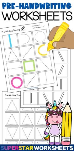 handwriting practice worksheets for pre - k students with an image of a cow holding a pencil