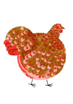 a drawing of a brown and red chicken