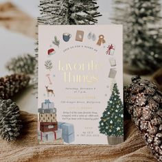 Cozy Holiday Favorite Things Party Foil Invitation Coffee Winter, Hygge Style, Wrapped Gifts, Holiday Greenery, Foil Invitations, Cozy Holiday