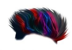 an abstract image of a colorful hair on a white backgrounge background with red, purple, and blue streaks