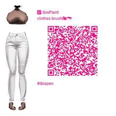 a woman's white jeans with pink qr - code on the side and brown top