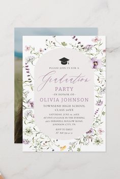 a graduation party card with flowers on it