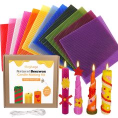 the kit includes candles, napkins, and other crafting supplies for kids to make