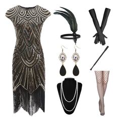 PRICES MAY VARY. 【Value Bundle】Get everything you need for a complete 1920s look with our 7-piece bundle, including a stunning sequined evening dress, fishnet tights, black long gloves, earrings, pearl necklace, flapper headband, and black holder. 【Unparalleled Design】The flapper dresses 1920s made of polyester fabric and soft fringe, delicate bead and sparkling sequins design, Back concealed zipper, easy to use, while not affecting the aesthetics, adding a touch of feminine allure to 20s outfit Roaring 20s Accessories, Flapper Dresses 1920s, 20s Accessories, Flapper Outfit, 20s Outfit, Flapper Accessories, 1920s Looks, Flapper Party, 1920s Women