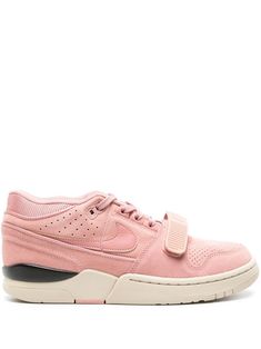 blush pink/taupe/black calf suede panelled design signature Swoosh logo detail logo-embossed ribbed strap logo-embossed tongue perforated detailing embroidered logo to the rear round toe perforated toebox front touch-strap fastening front lace-up fastening padded ankle mesh lining branded insole flat rubber sole Sneakers Pink, Balenciaga Track, Red Sneakers, Swoosh Logo, Sneakers Blue, Summer Beach Wear, Derby Shoes, Suede Sneakers, Athletic Sneakers